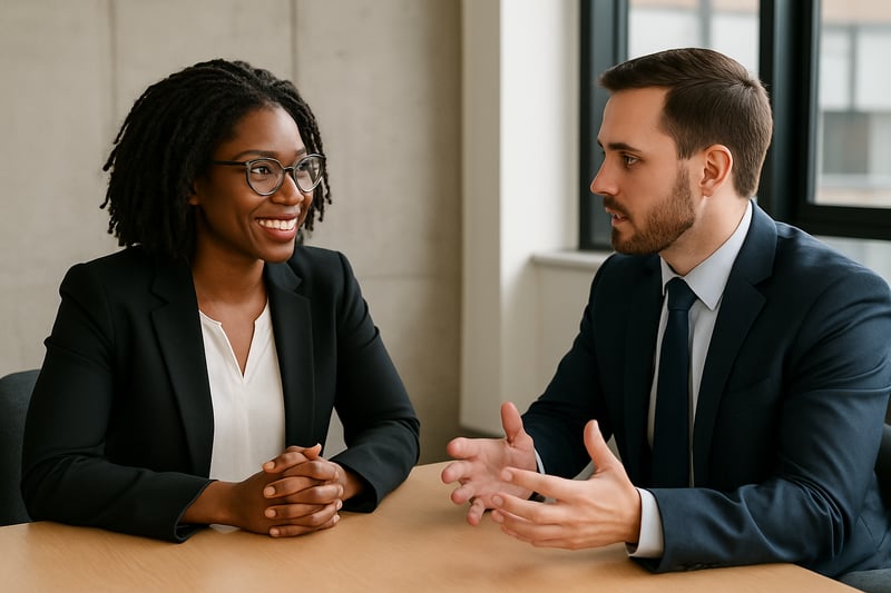two people having a 11 conversation in a professional setting-1