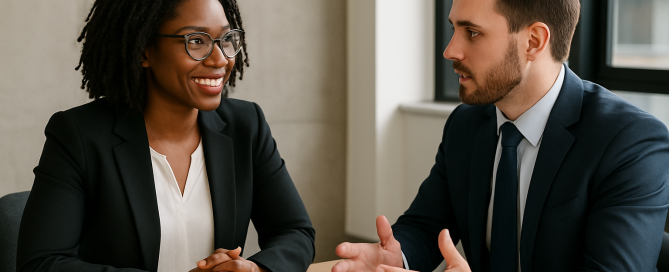 two people having a 11 conversation in a professional setting-1